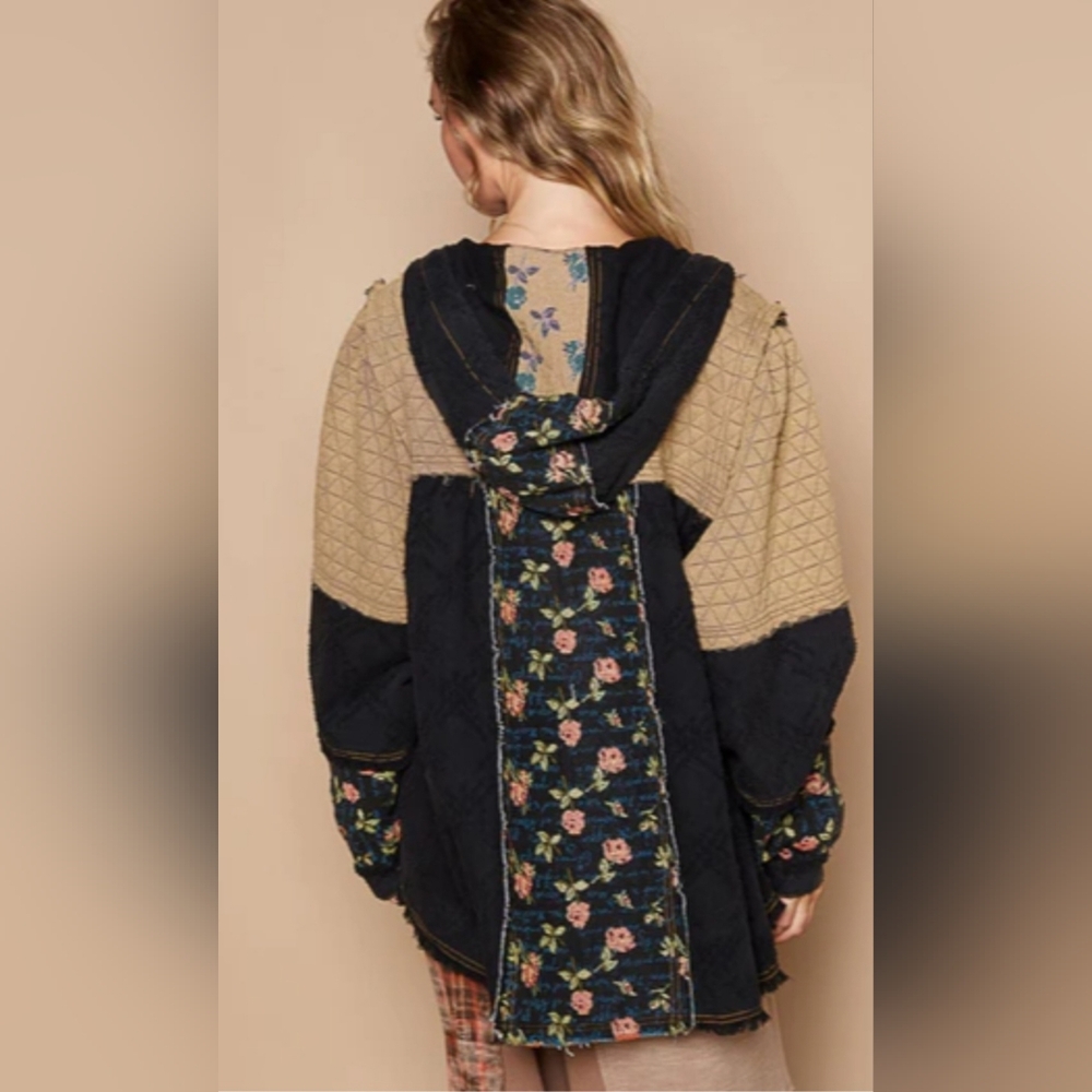 NWOT POL OVERSIZED Front Jacquard Star Patched Hooded Jacket Size Large - Picture 4 of 8